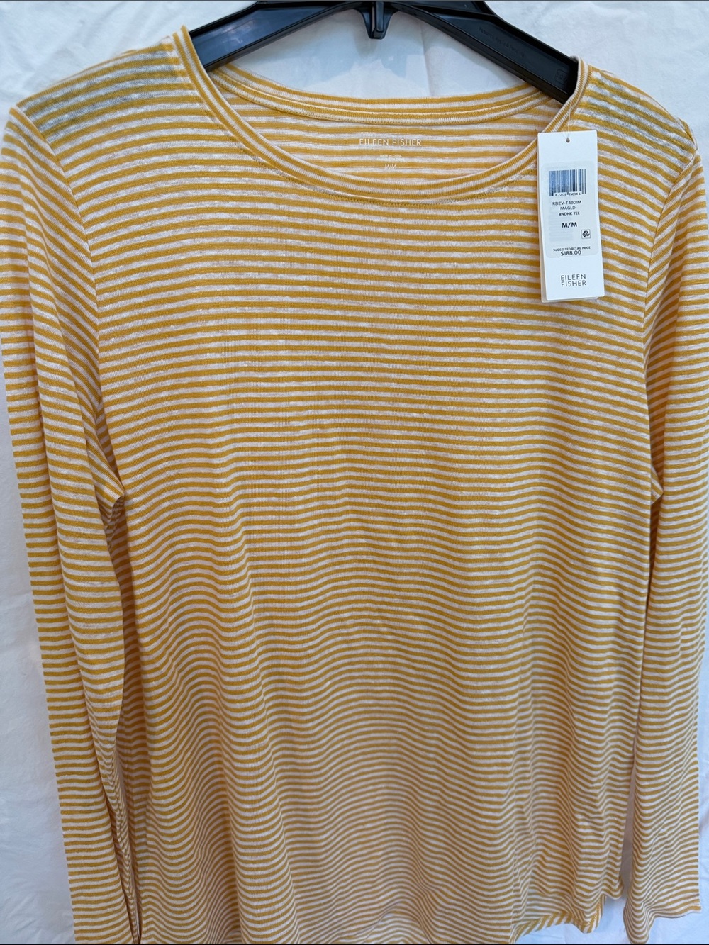 Eileen Fisher NWT Marigold Stripe Long Sleeve Tee Size Medium $188